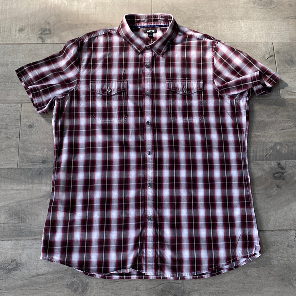 APT9 Mens short sleeve red/black/gray checkered shirt